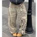 Voguo Relay Women’s Khaki Jeans – American Letter Print Wide-Leg Straight Pants With Retro Design & High Waist_mkmklike.com