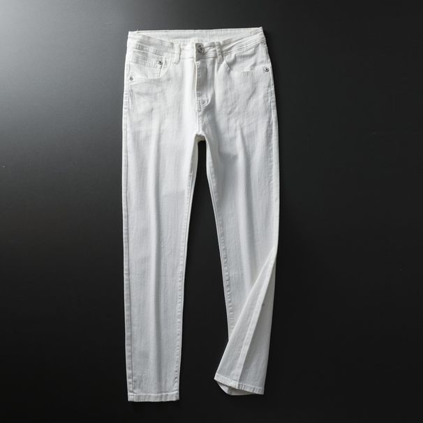 Light Luxury Embroidered Denim Trousers for Men High End Slim Fit Straight Leg Stretchy Black Thick Tapered White_mkmklike.com