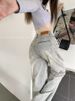 American-style Washed Denim Jeans For Women, Yellow Mud-dyed Straight-leg Pants, Trendy High Street Distressed Casual_mkmklike.com