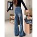 Vintage American Style High Waist Wide Leg Jeans For Women - Retro Blue Distressed Denim Flared Trousers With Drop Hem_mkmklike.com