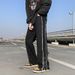 Men's Distressed Zip-Up Denim Jeans - High Street Ins Style Black Ripped Jeans With Raw Hem & Casual Loose Fit_mkmklike.com