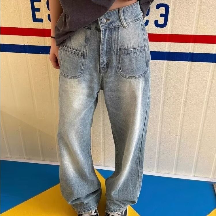 Men's Clothing Niche Design Washed Distressed Workwear Jeans For Men Trendy Cleanfit Loose Straight Leg Trousers For Men And Women_mkmklike.com