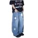 Retro Letter-Print Patch Pocket Jeans – High-Waisted Wide-Leg Streetwear Denim Pants For Men & Women_mkmklike.com