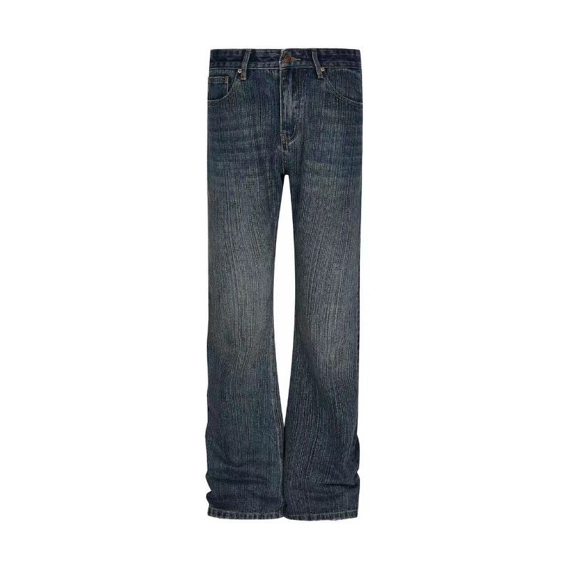 Flared Unisex Jeans With Textured Weave - Vintage Wash Cleanfit Styling For Effortless Comfort_mkmklike.com