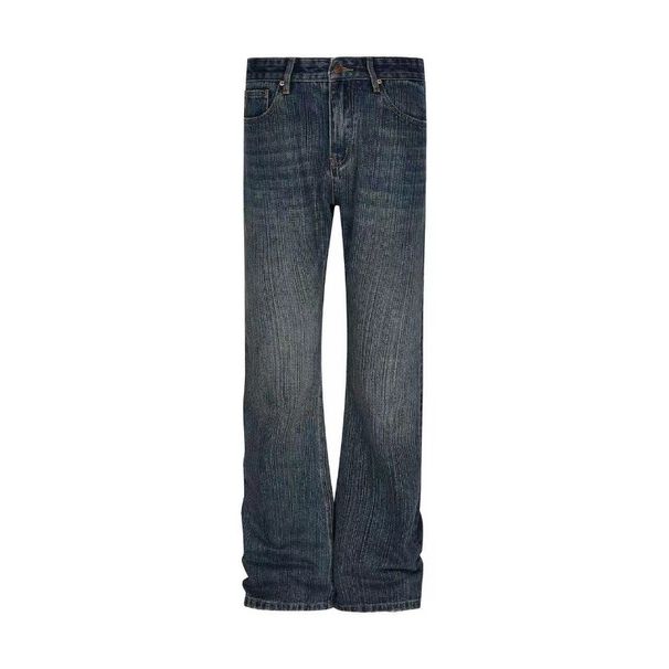 Flared Unisex Jeans With Textured Weave - Vintage Wash Cleanfit Styling For Effortless Comfort_mkmklike.com
