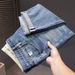 New Retro Washed Jeans Men's Trendy Brand American Slim-fit Jeans Men's Ripped And Fattened Plus Size Jeans_mkmklike.com