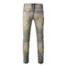 Suitable For All Seasons High Street Clothing Denim Embroidery Jeans Ripped Retro Distressed Slim Fit Men's Pants 6611_mkmklike.com