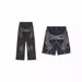 American Retro Multi Pocket Star Raw Edge Jeans For Men And Women Trendy Loose Washed Distressed Wide Leg Pants Summer_mkmklike.com