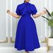 Women's Clothing short sleeved lace up bow puffy banquet dress dress_mkmklike.com