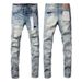 Men's Clothing New Retro Street Style Silk Label Denim High Quality Breathable Fitting Ripped Streets Styles Purple Jeans Ripped Men's Blue_mkmklike.com