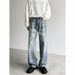 Men's Wide Leg Jeans Distressed Whiskered Design Retro Hip Hop Style New_mkmklike.com