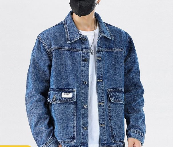 Men's Autumn Loose Casual Fashion Lapel Versatile Denim Jacket_mkmklike.com