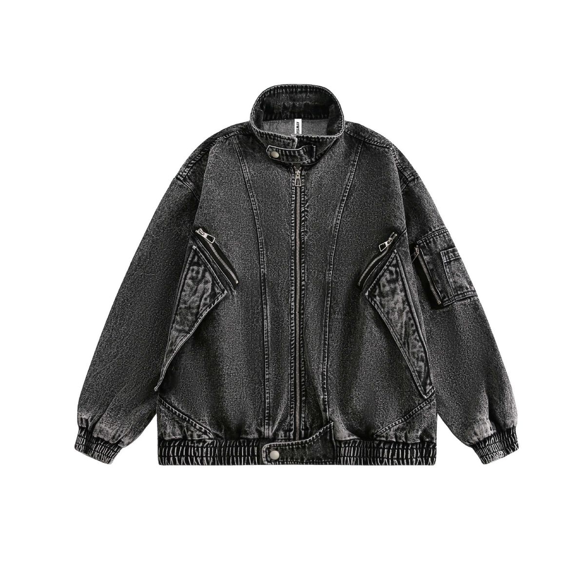 Jiayiku Men's 2025 Spring New American Haze Black Washed Denim Jacket Splicing Design Coat_mkmklike.com