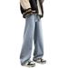 Men's Washed Denim Jeans Straight Leg Loose Fit Wide Leg American Style Trendy Casual Trousers For Spring And Autumn_mkmklike.com
