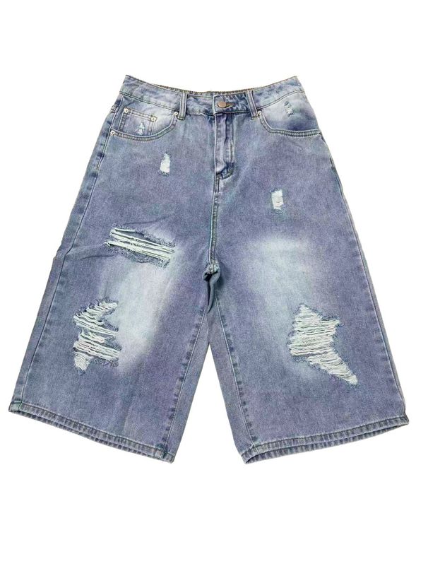 Distressed High-Waisted Denim Shorts – Oversized Boyfriend Cut With Raw Hem & Streetwear Edge_mkmklike.com