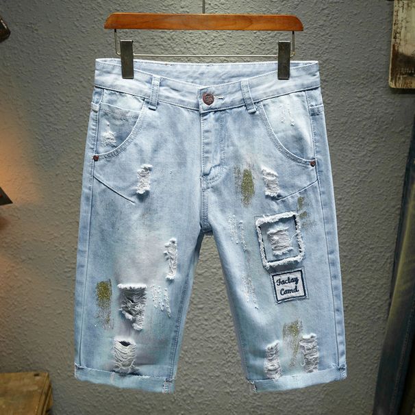 Men's Clothing Distressed Denim Shorts – Ripped Paint-Splatter Casual Cargo Shorts With Multiple Pockets, Mid-Rise Straight Fit (28-38) | TS-004_mkmklike.com