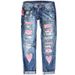 Women's clothing Women's Valentine's Day Elements Women's Denim Print Loose High Waist Pocket Straight Pants_mkmklike.com