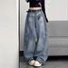 Women's Sweet Cool Embroidered Curved Blade Jeans Loose Fit Slimming Wide Leg Floor Length Trousers Autumn Design_mkmklike.com