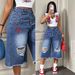 Trendy Casual Ripped Frayed Hem Versatile Women's Jeans 7/8" Pants Relaxed Everyday Wear Versatile Comfortable Feshion Trend_mkmklike.com