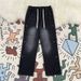 Men's Mid-Waist Straight Leg Jeans Loose Casual Drawstring Pants Japanese Trendy Washed Retro Blue Non-Stretch Long_mkmklike.com