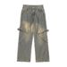 FUIV Casual Pants Men's Spring And Autumn American Washed Yellow Mud High-End Straight Wide Leg Jeans_mkmklike.com