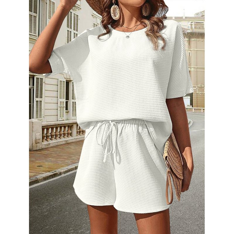 Holiday Daily Women's Simple Style Solid Color Polyester Jacquard Shorts Sets Shorts Sets_mkmklike.com