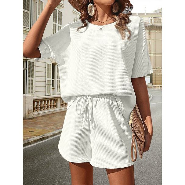 Holiday Daily Women's Simple Style Solid Color Polyester Jacquard Shorts Sets Shorts Sets_mkmklike.com