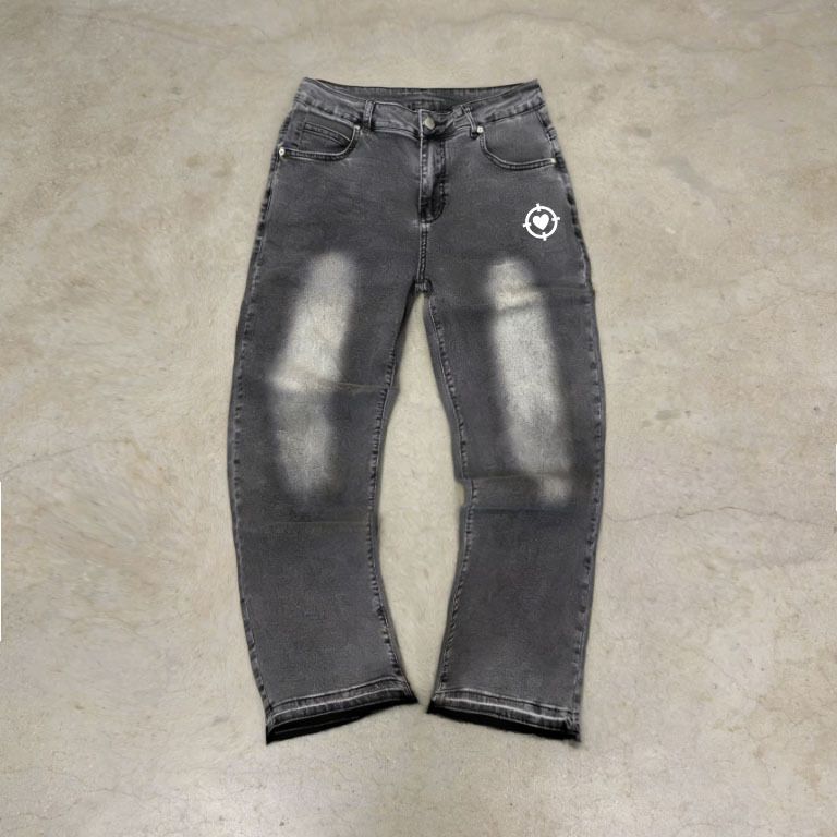 Men's Distressed Fringe Hem Jeans – Vintage Washed Denim With Star & Heart Embellishments (Straight Leg, 4 Sizes)_mkmklike.com