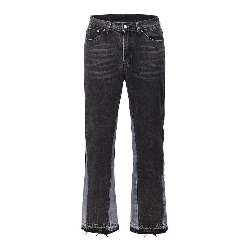 European And American High Street INS Same Men's Washed Vibes Style Loose Spliced Flared Jeans_mkmklike.com