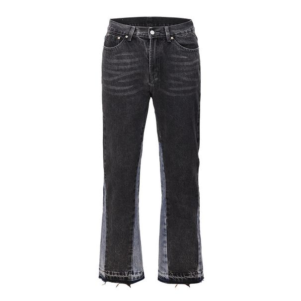 European And American High Street INS Same Men's Washed Vibes Style Loose Spliced Flared Jeans_mkmklike.com
