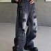 Vintage Washed Distressed Denim Jeans For Men, Loose Fit Straight Leg Baggy Trousers With Patch Details_mkmklike.com