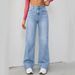 Women's Wide Leg Loose Denim Trousers Washed Effect Fashion Spring Autumn Solid Color Polyester_mkmklike.com