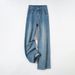 Zhizhi High-waisted Narrow Wide-leg Jeans Women, New Summer 2026, Loose Straight Pants For Petite Individuals, Casual_mkmklike.com
