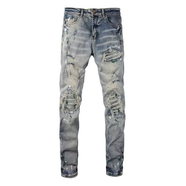 Forge New European And Trendy Brand Light Blue Washed Stretch American High Street Basic Jeans Slim Fit Skinny Pants Men_mkmklike.com