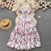 Women's square neck puff sleeve floral dress female waist temperament super fairy chiffon long dress_mkmklike.com