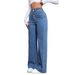 Women's High-Waisted Straight Leg Jeans Rhinestone Ins Style Washed Light/Dark Blue Casual Fashion Spring/Summer Full-Length Denim_mkmklike.com