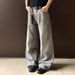 Y2K Vintage Washed Distressed High Street Cleanfit Jeans For Men - Relaxed Wide Leg Straight Denim Pants With Baggy Fit And Long Length (Gray, S-XXXL)_mkmklike.com