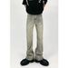 Men's Clothing Distressed Cleanfit Vintage Men's Distressed Clean Fit Jeans – Vintage Muddy Yellow Straight-Leg Denim Pants (S-3XL)_mkmklike.com
