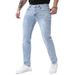 Slim Fit Stretch Denim Jeans For Men Glossy Blue Skinny Midweight Polyester Jeans Mid Waist Slight Stretch Machine Washable_mkmklike.com