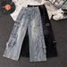 American Retro Workwear Wide-Leg Jeans Autumn Winter High Street Design Loose Slimming High-Waist Straight Pants_mkmklike.com