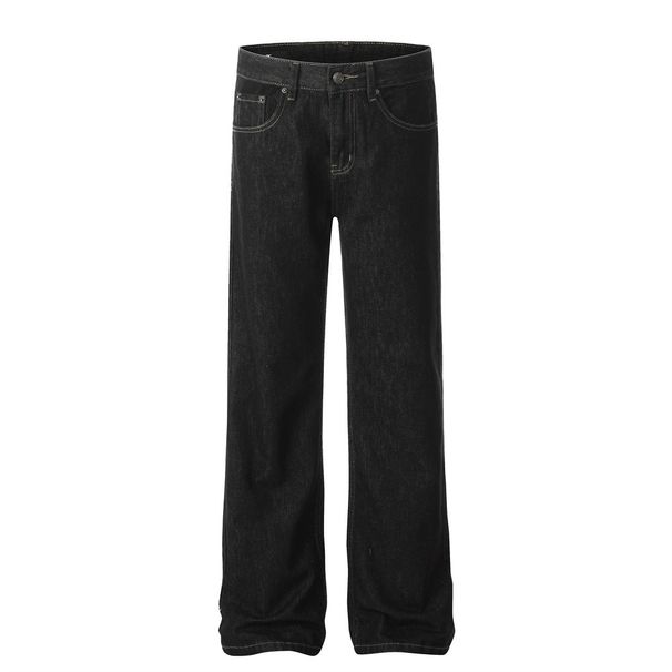 American Style Solid Color Jeans Men's Fashion Brand High-end Slim Fit Draped Loose Simple Versatile Straight Long Pants_mkmklike.com