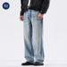 Men's Clothing High Street Sky Blue Washed Jeans Relaxed Straight Fit Vintage Distressed Whiskering Casual Style | Comfortable Cotton (88%)_mkmklike.com