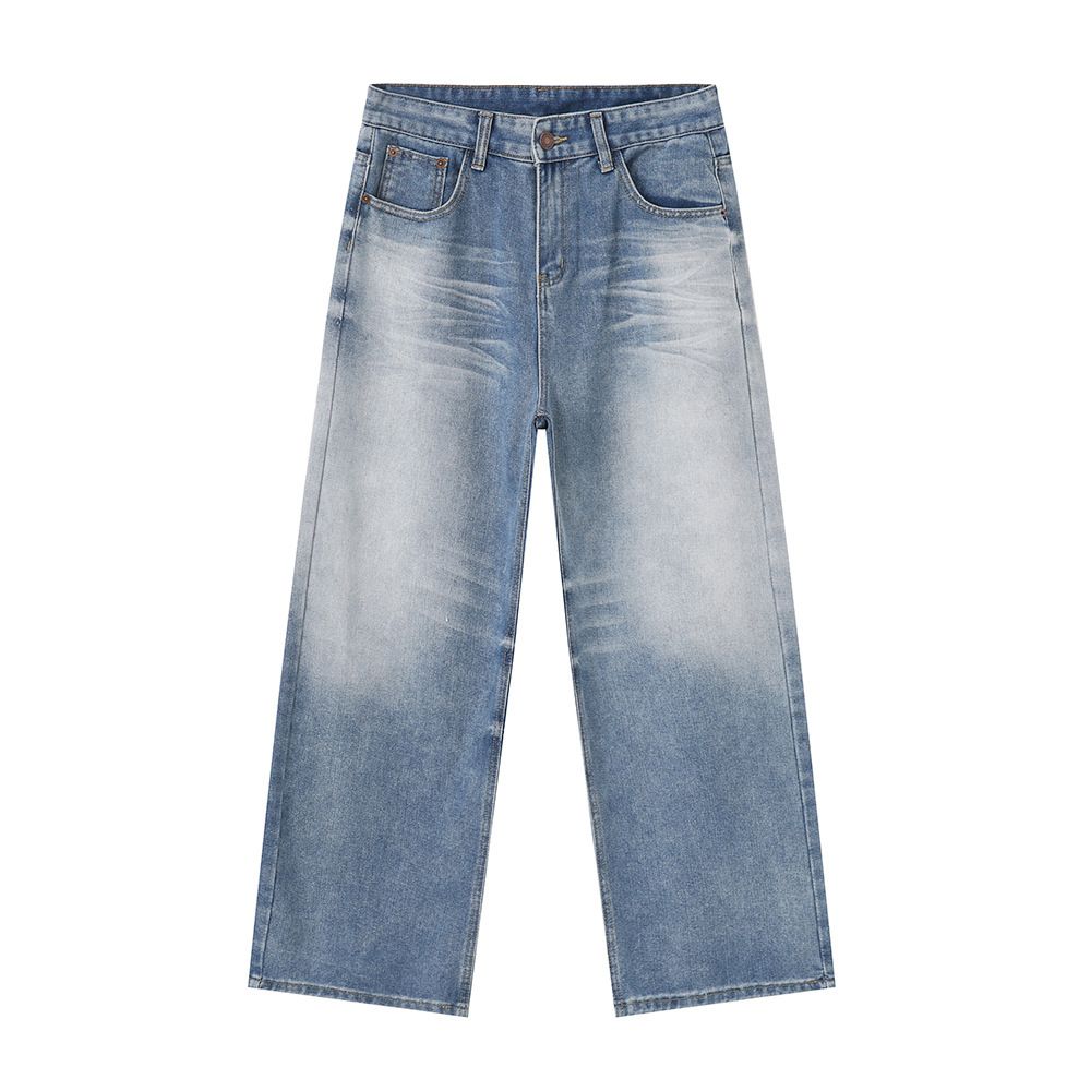 Men's Clothing Summer New Products Retro White Washed Pattern Design Drape Straight Jeans_mkmklike.com
