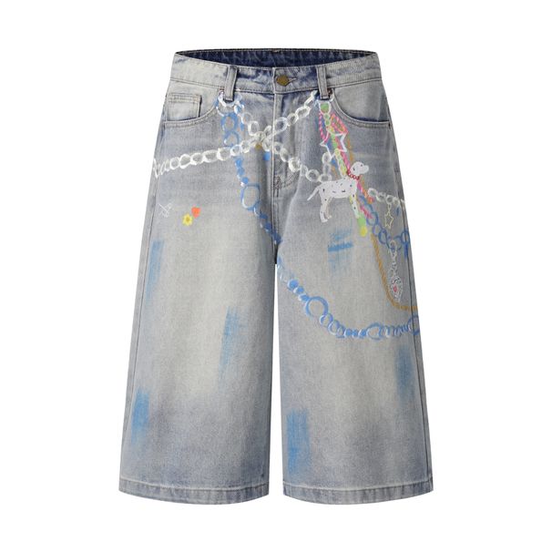 Men's Clothing Street Personality Cartoon Hand Painted Distressed Wide Leg Jeans Washed Distressed Loose Embroidered Wide Leg Pants_mkmklike.com