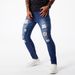 Men's Vintage Washed Ripped Jeans Distressed Denim Pants Hand-Scraped Details Slim Straight Fit Dark Blue Light Blue_mkmklike.com