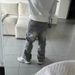 Unisex Vintage Washed Distressed Jeans – Black & Grey Patchwork Straight Leg (S-XL, Polyester Blend, Hip-Hop Streetwear)_mkmklike.com