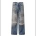 Men's Clothing Retro Distressed Lightning Crack Flared Jeans Color Matching Cleanfit Loose Casual Wide Leg Flared Trousers_mkmklike.com