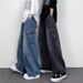Men's High Street Vintage Wide Leg Cargo Jeans Loose Fit Straight Denim Pants With Big Pockets Streetwear Fashion_mkmklike.com