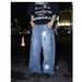 Retro Letter-Print Patch Pocket Jeans – High-Waisted Wide-Leg Streetwear Denim Pants For Men & Women_mkmklike.com