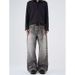 Retro Streetwear Distressed Jeans – Vintage Washed Wide-Leg Denim With Artistic Whiskering & Splatter Effect, Unisex Relaxed Fit_mkmklike.com